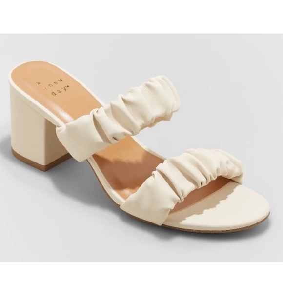A New Day | Wanda Ruched Block Heeled Sandals - Cream - Picture 10 of 12